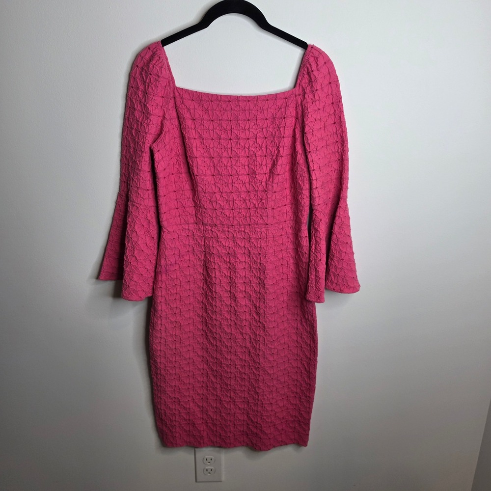 Trina Turk Sheath Dress Womens 4 Pink Textured Bell Sleeve